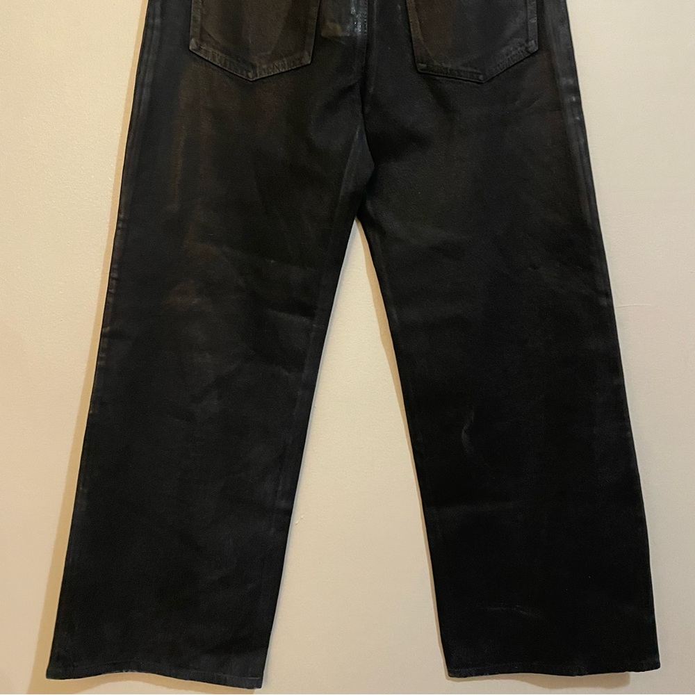 H&M Edition Blue Denim Wide Leg Jeans with Black Wax Coating – Size 4 Like New - Picture 10 of 16